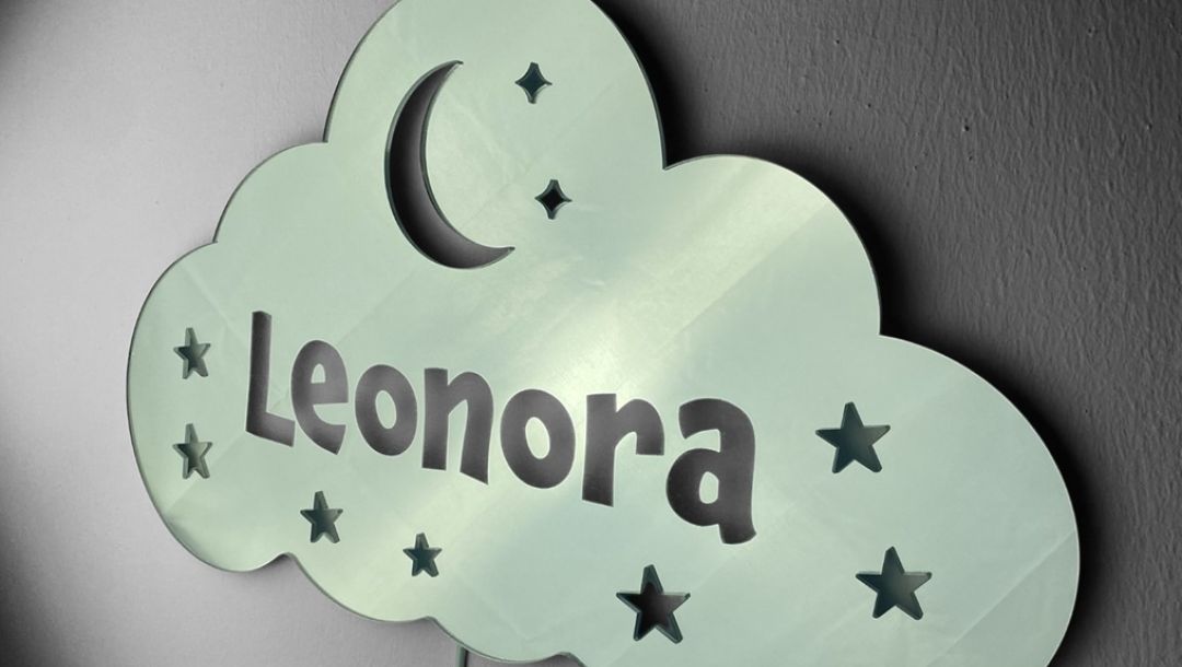 Spejl lampe som sky uden lys. Lampe formet som sky med stjerner og måne.