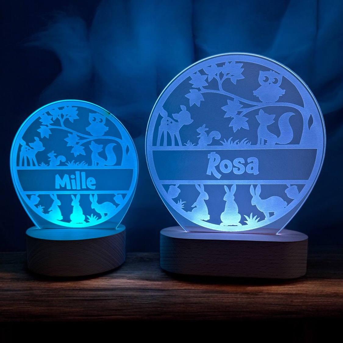 Skovens dyr 2- LED lampe med navn.