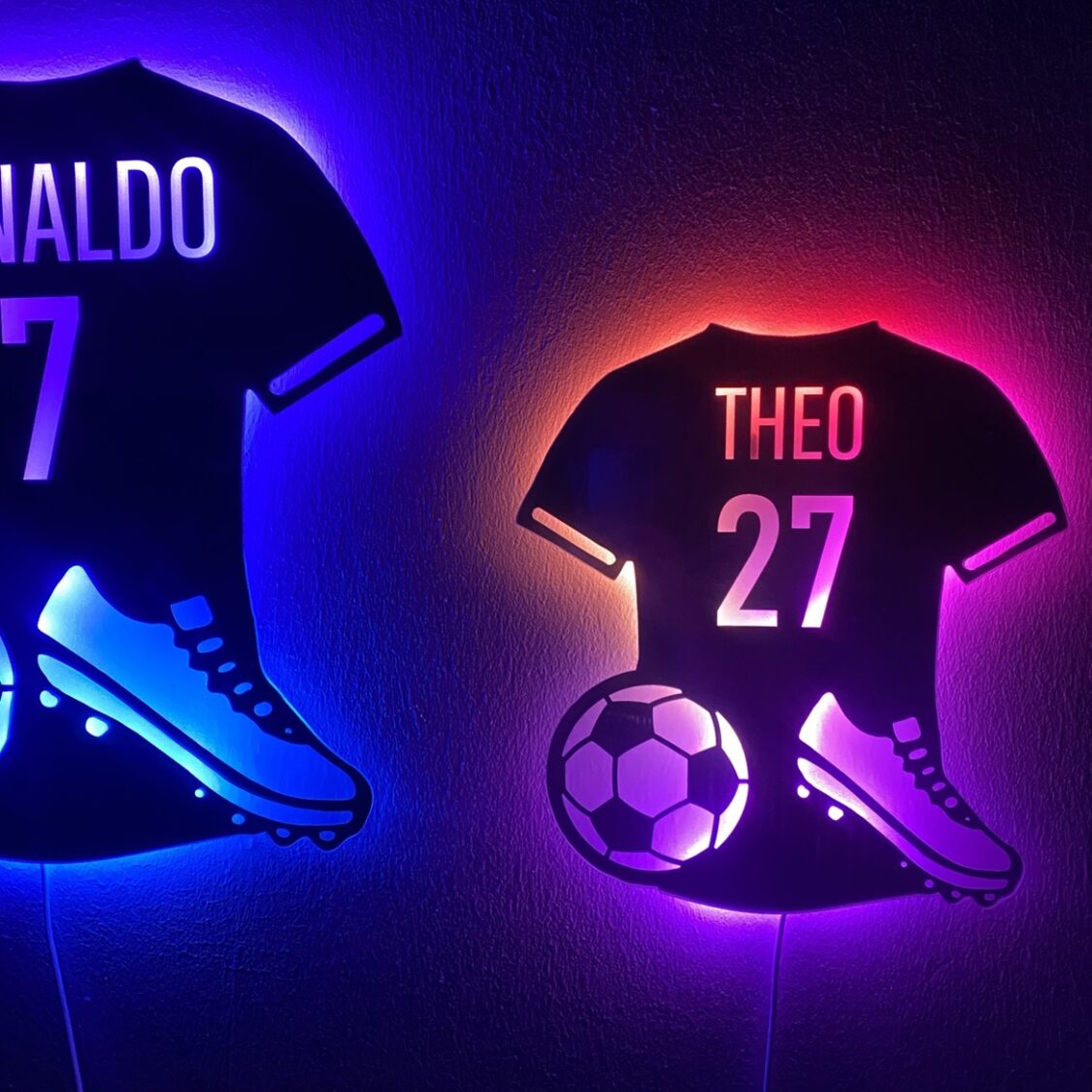 Spejl fodbold lampe med LED og navn