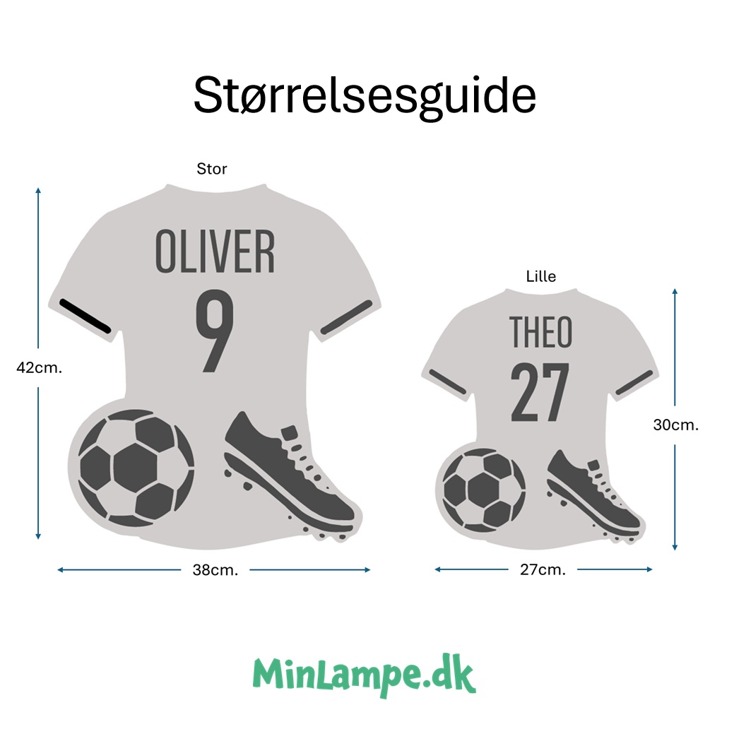 Fodbold lampe i spejl i to størrelser med mål. 42x38cm og 30x27cm.